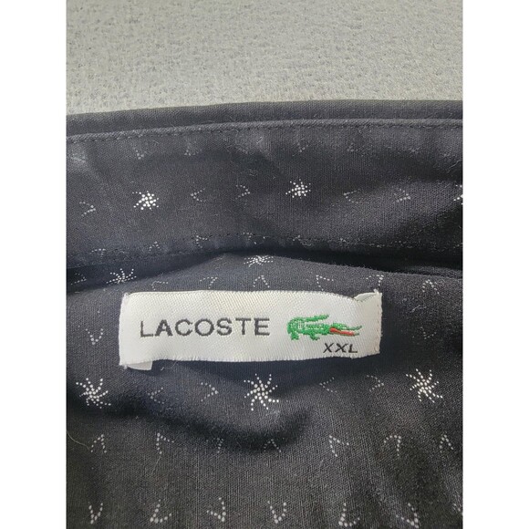 Lacoste Shirt Mens 2XL Black Gray Micro Print Button Down Long Sleeve Croc Logo - Picture 2 of 11